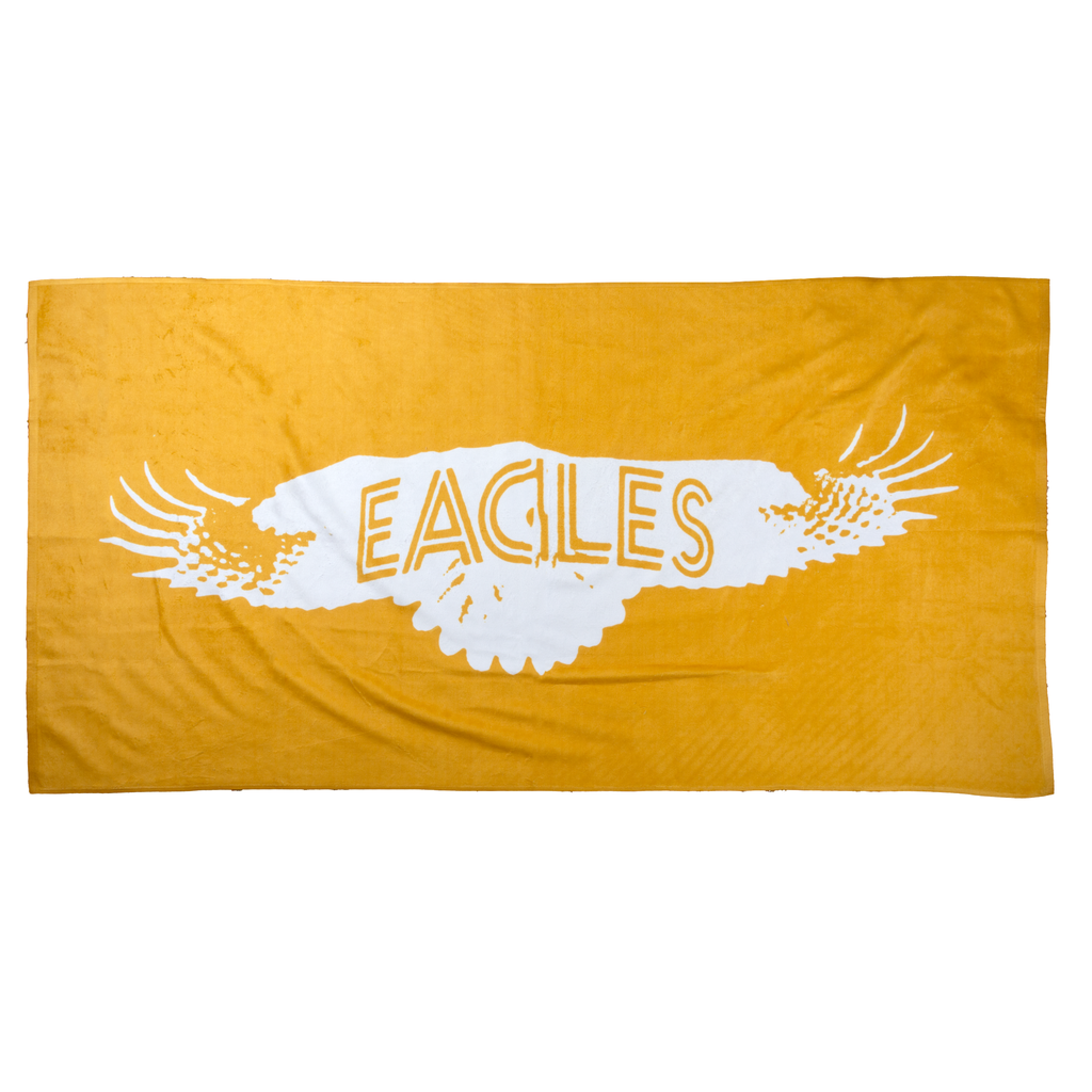 beach towel-orange-eagle with wings open with eagles logo in the center