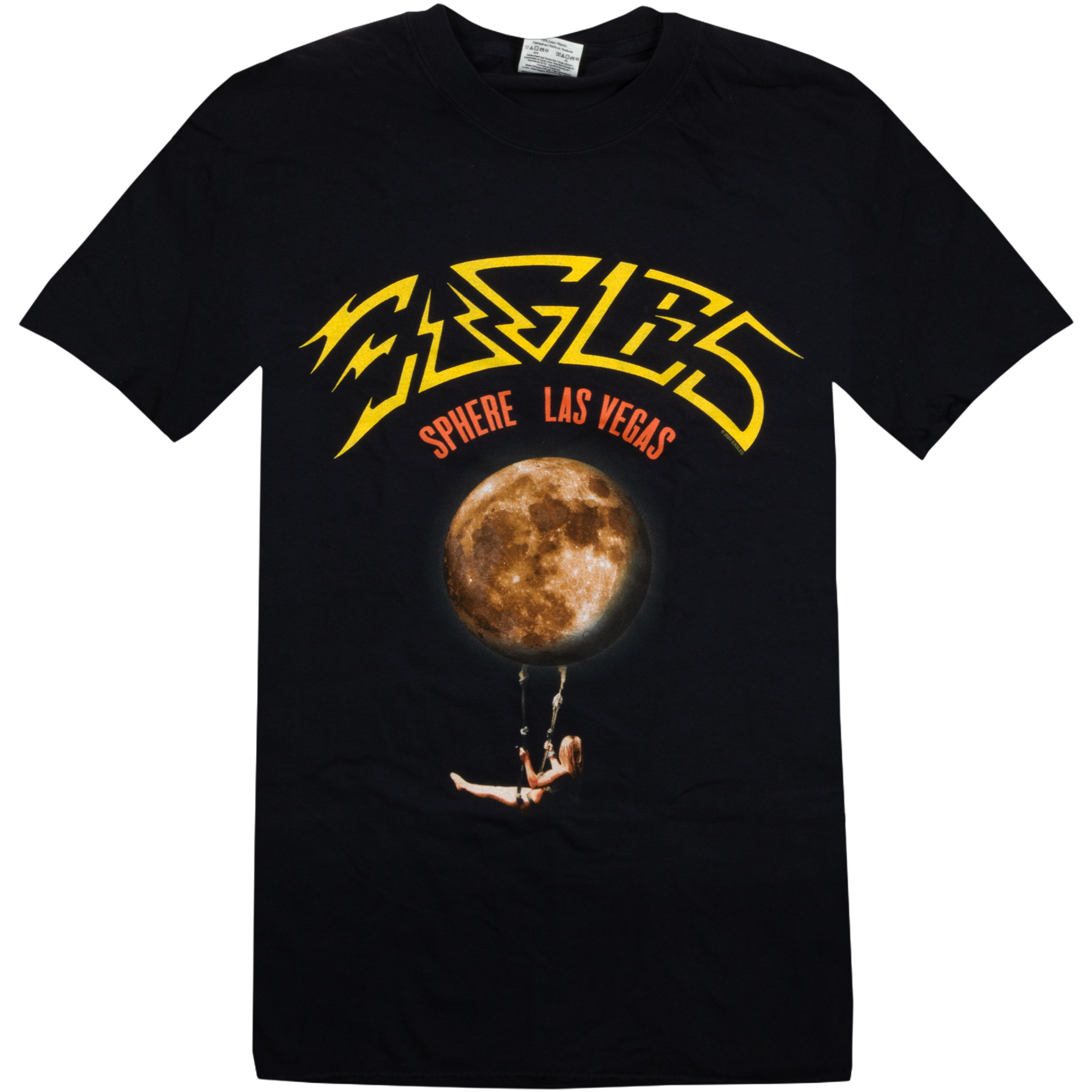 tee-black-moon with trapeze woman sphere las vegas eagles logo